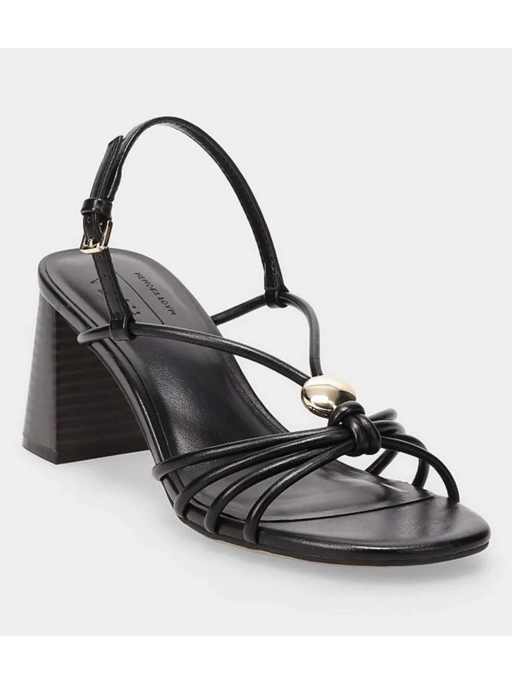 Apt. 9 Black Strappy Block Heel Sandals with Gold Accent